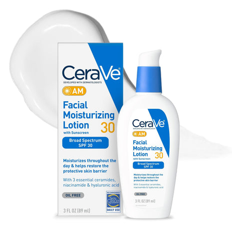 CeraVe AM Oil Face Moisturizer Lotion, Sunscreen for Face, SPF 30, 3oz | Skin Care with Hyaluronic Acid & Niacinamide, Oil-Free Moisturizer For Men & Women, Daily Non-Comedogenic Face Sunscreen