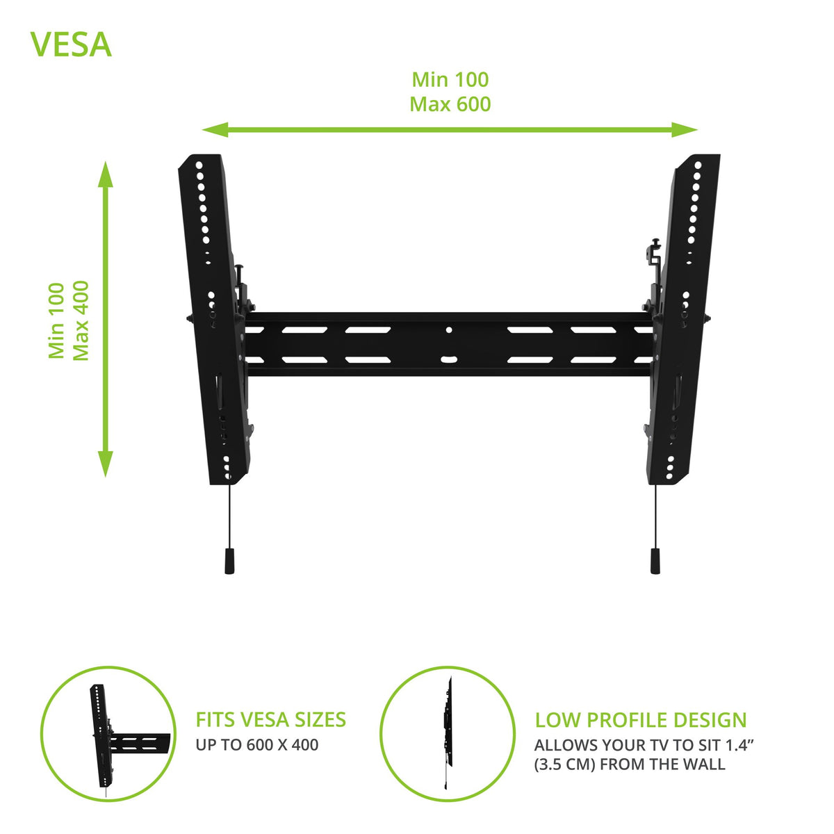 Kanto PT300 Tilting Mount for 32" to 90" Flat Panel TVs, Black