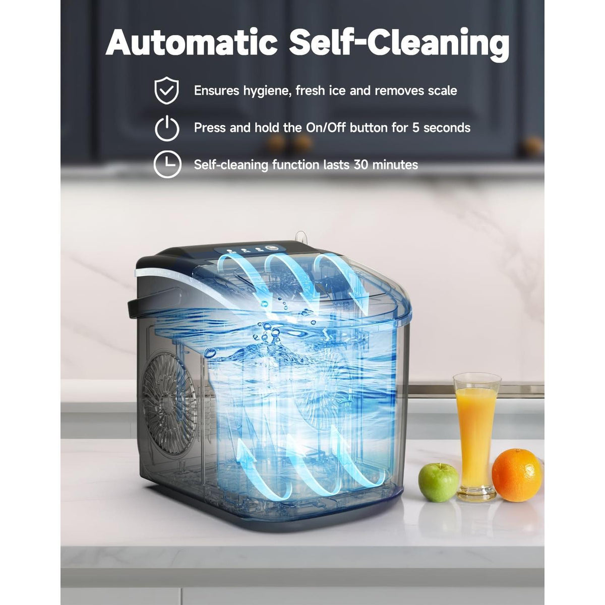 VIVIDMOO Countertop Ice Maker with Handle,26lbs/24H Bullet Ice Machine, 9 Ice Cubes Ready in 6 Mins,Self-Cleaning Sonic Ice Maker with Basket & Scoop,for Home/Office/Kitchen/RV/Party