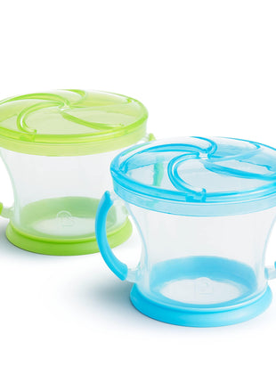 Munchkin Snack Catcher Toddler Snack Cups, No Spill, 2 Pack, Blue/Green