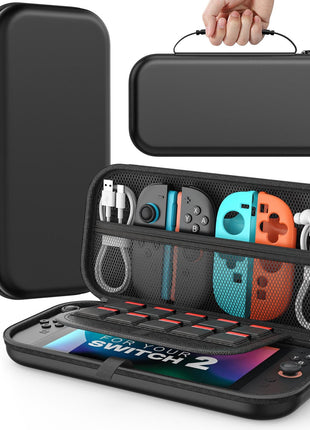 MoKo Carrying Case for Nintendo Switch 2(2025), Protective Hard Shell Portable Travel Carry Case Pouch holds 10 Cartridges with Pockets for Switch 2 Accessories and Games, Black