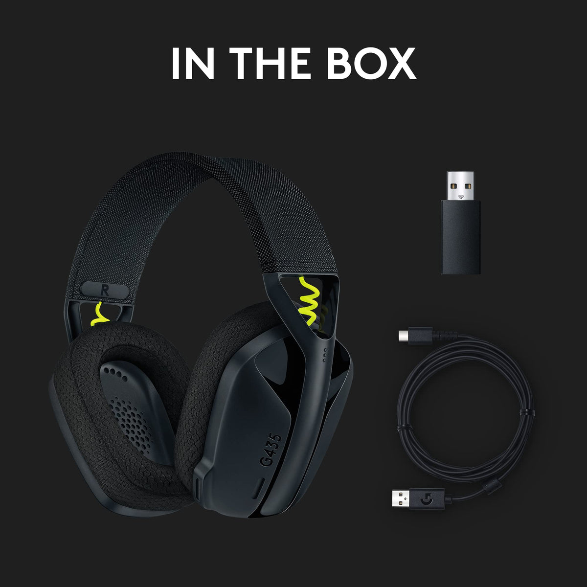 Logitech G435 LIGHTSPEED and Bluetooth Wireless Gaming Headset - Lightweight over-ear headphones, built-in mics, 18h battery, compatible with Dolby Atmos, PC, Mobile - Black