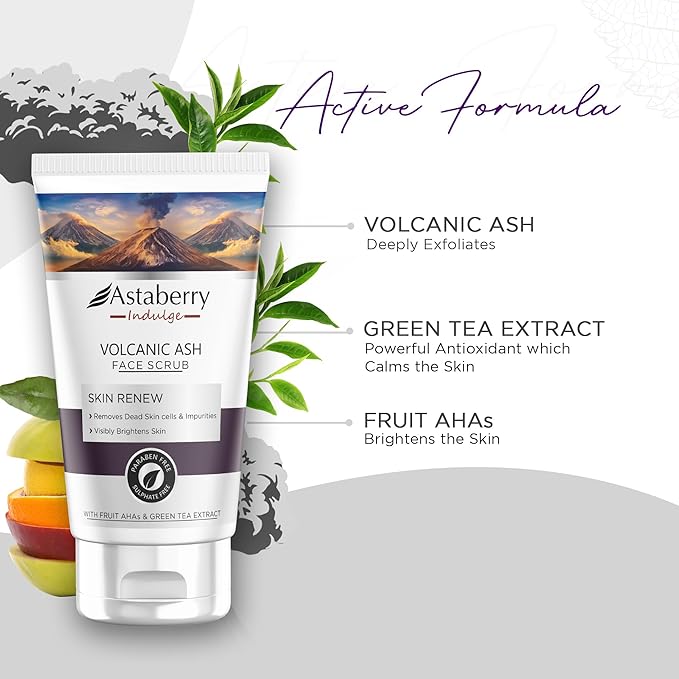 ASTABERRY Volcanic Ash Face Scrub For Visibly Brightens Skin -100 GM