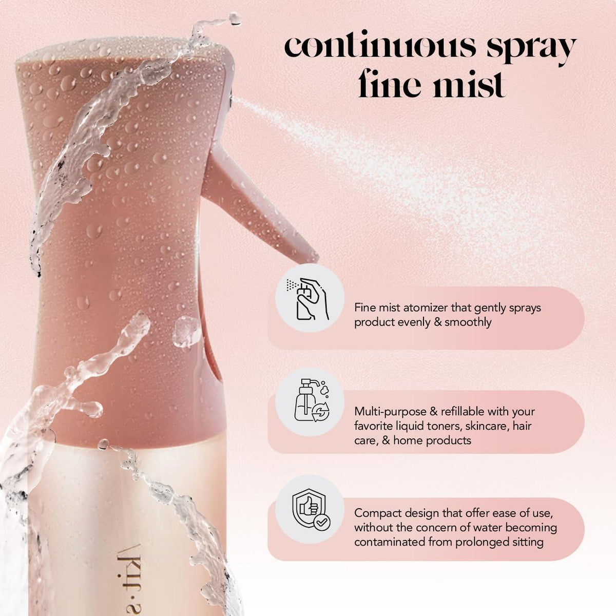 Kitsch Continuous Spray Bottle for Hair – Fine Mist Water Mister & Water Spray Bottle – Recycled Hair Spray Bottle – Spray Bottles for Cleaning, Styling, Plants & More – Terracotta, 150ml