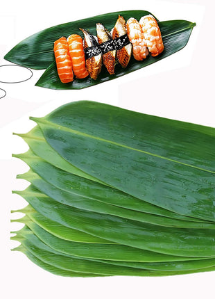 100 pcs Sushi Bamboo Leaf - Banana Leaves Make Zongzi Kit Plate Decorations Holiday Party for cooking (100 pcs, 12 inch L x 3.2 inch W) - Leaves Remains Vaccuum and Fresh