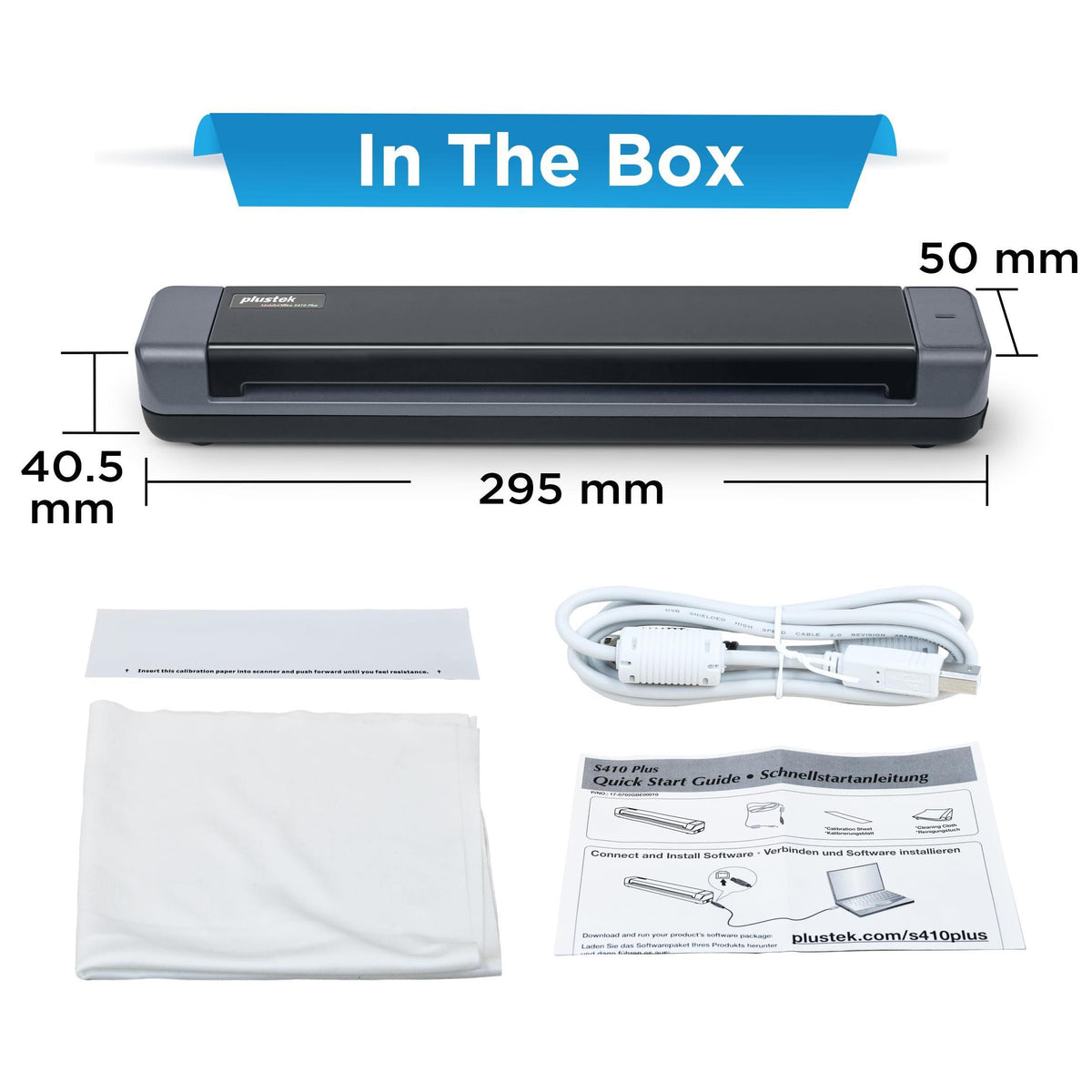 Plustek Mobile Scanner S410 Plus - Portable Sheet-Fed Document Scanner - for Windows 7 / 8 / 10 / 11, Featuring Button-Free Scanning with Included OCR Software