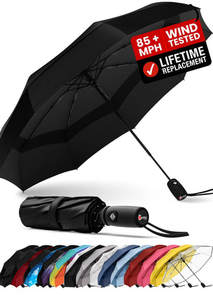 REPEL Windproof Travel Umbrella - Compact & Withstands Winds up to 85MPH, Strongest Premium Auto Folding Umbrella for Rain and Sun - Durable, Light & Portable for Women & Men, Fits Backpack & Cars