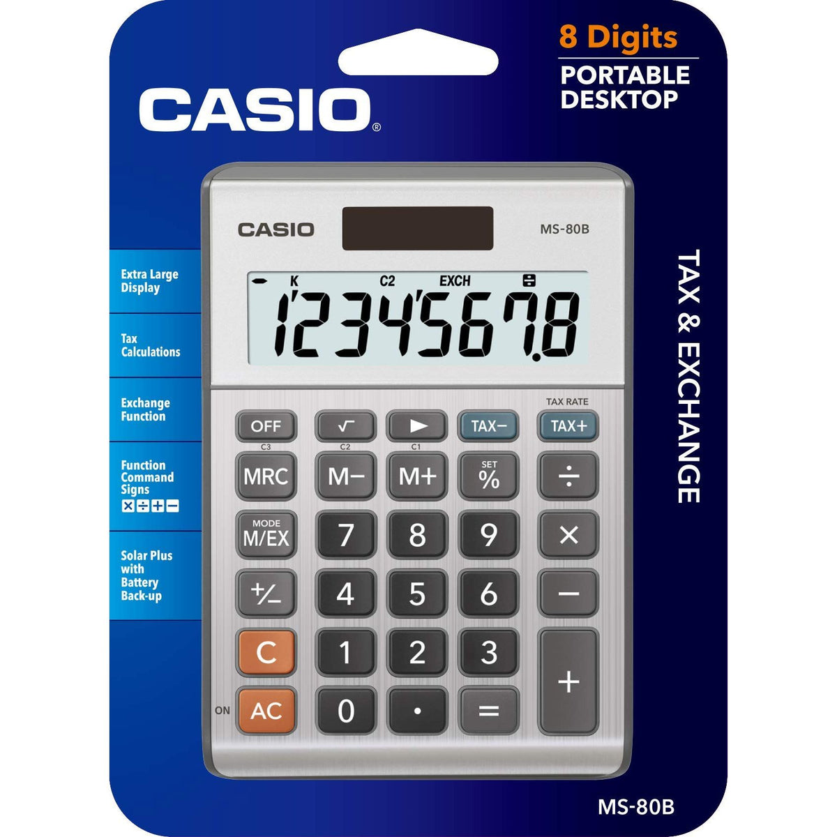 Casio MS-80B Calculator – Desktop Calculator with Tax & Currency Tools | General Purpose | Large Display | Ideal for Home, Office & Everyday Math