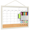 Calendar Whiteboard for Wall, TANKEE 17x13 Inches Whiteboard Calendar Cork Board Combo, Small Magnetic White Board with Wood Framed, Hanging Dry Erase Board for Kitchen Home Office School Planner