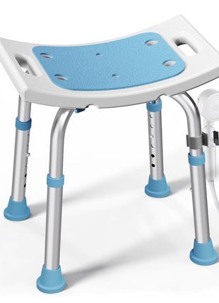 HOMLAND Shower Chair for Inside Shower, Adjustable Height Shower Stool | Shower Seat for Inside Tub Bathroom Bench Bath Chair for Elderly and Disabled, Lightweight Aluminum Frame - Light Blue