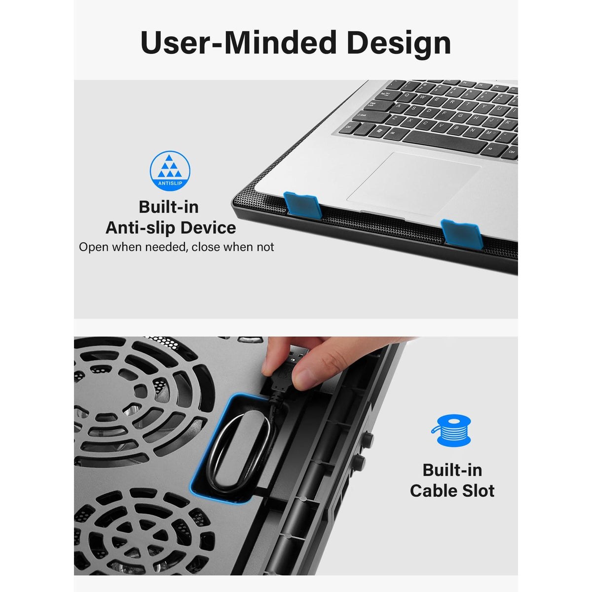 Kootek Laptop Cooling Pad, Laptop Cooler with 5 Quiet Fans for 12"-17" Computer PC Notebook Gaming Laptop Fan, Height Adjustable Laptop Cooling Stand Laptop Accessories, Blue