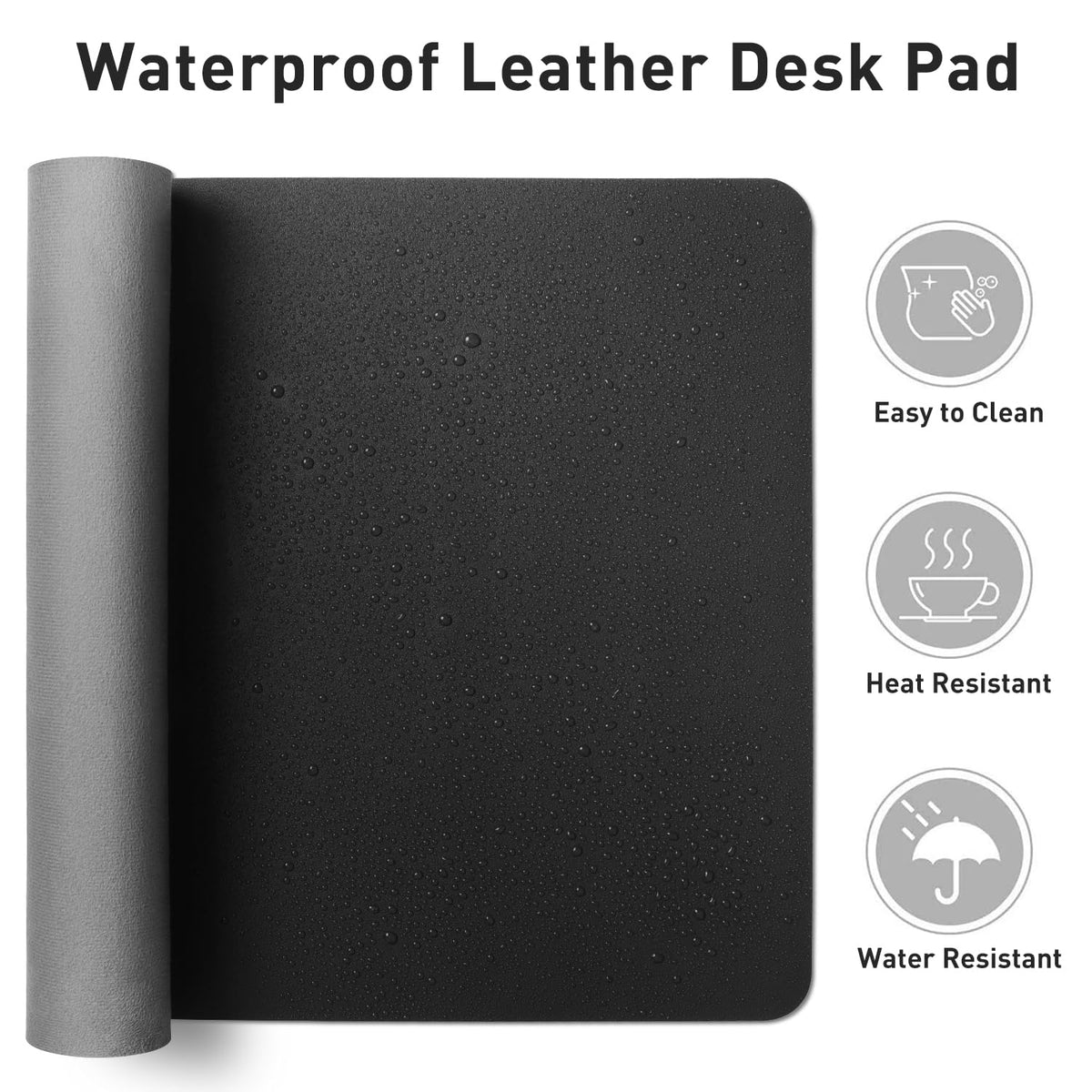 Aothia Leather Office Desk Pad Protector, Non-Slip PU Leather Desk Blotter, Waterproof Laptop Writing Mouse Pad for Office and Home, Black, 31.5" x 15.7"