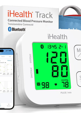 iHealth Track Smart Upper Arm Blood Pressure Monitor with Wide Range Cuff That fits Standard to Large Adult Arms, Bluetooth Compatible for iOS & Android Devices