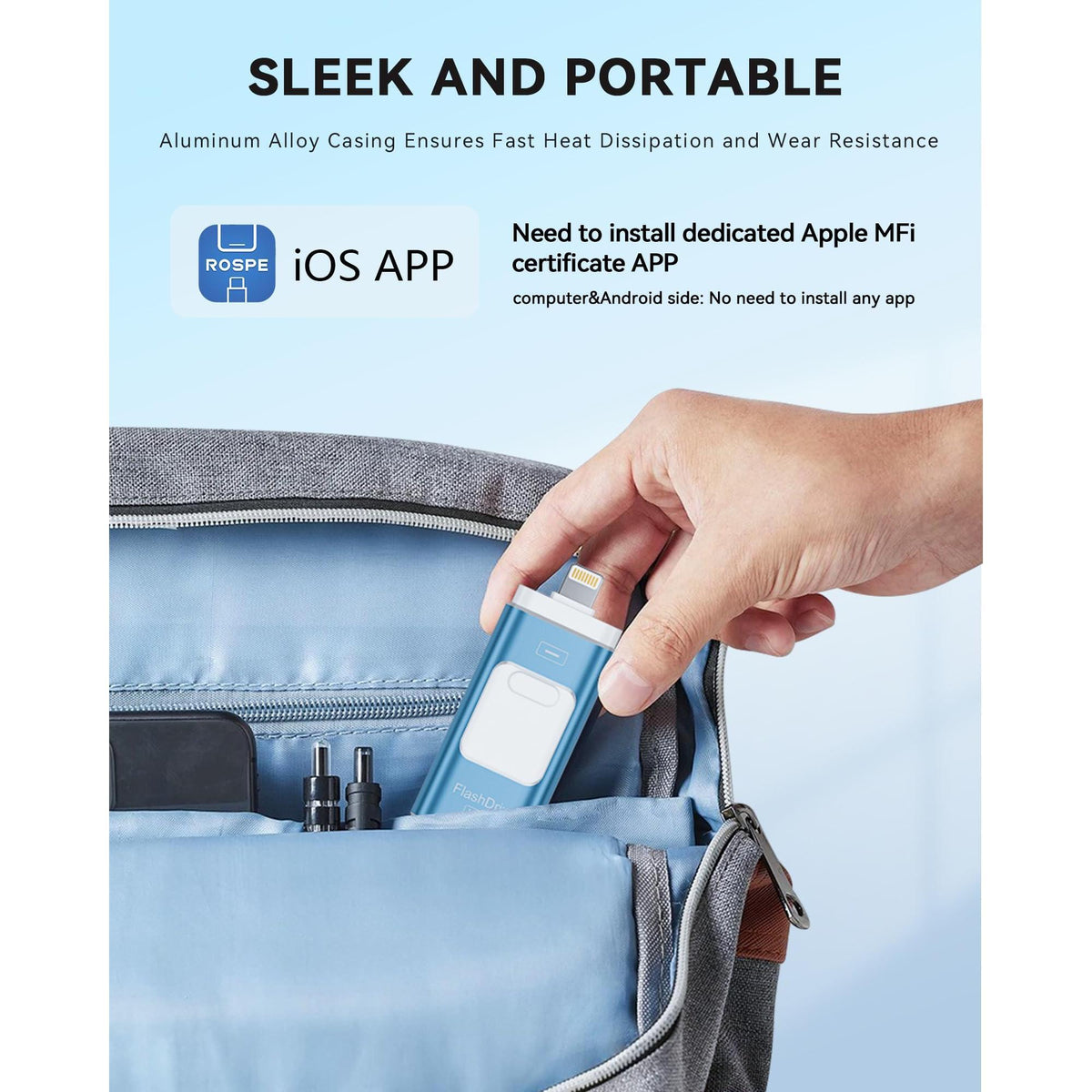 Apple MFi Certified 128GB Flash Drive for iPhone Thumb Drive Photo Stick, USB Memory Stick iPhone Flash Drive for Photos Videos, High Speed Jump Drive Compatible for iPhone/iPad/Android/PC (Blue)