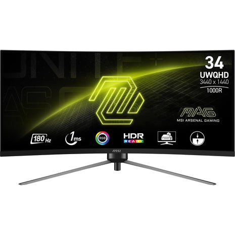 msi MAG 345CQR 34-inch 3440 x 1440 (UWQHD) Gaming Monitor, 180Hz, AMD FreeSync Premium, HDR Ready, HDMI, VGA Port, VESA, Tilt, 1ms, Black