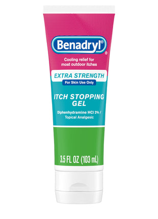 Benadryl Extra Strength Anti Itch Relief Gel, 2% Diphenhydramine HCl, Relief from Insect Bites, Sunburn & More, Great for Camping Essentials, 3.5 fl oz