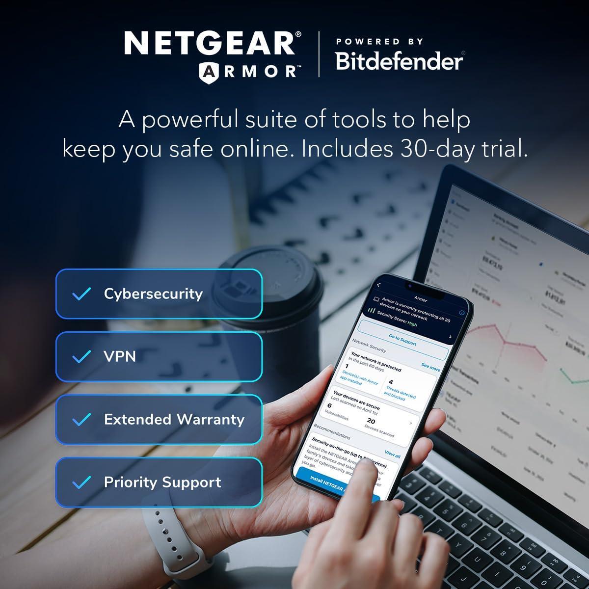 NETGEAR Nighthawk Tri-Band WiFi 7 Router (RS500) – Security Features, BE12000 Wireless Speed (up to 12 Gbps) - Covers up to 3,000 sq. ft., 120 Devices – 2.5 Gig Internet Port - Free Expert Help