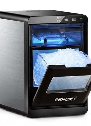 EUHOMY Nugget Ice Maker Countertop, 44Lbs/24H Pebble Ice Maker Machine, Self-Cleaning Pellet Ice Machine with Ice Scoop&Basket, Sonic Countertop Ice Machine for Home/Kitchen/Office(Black)