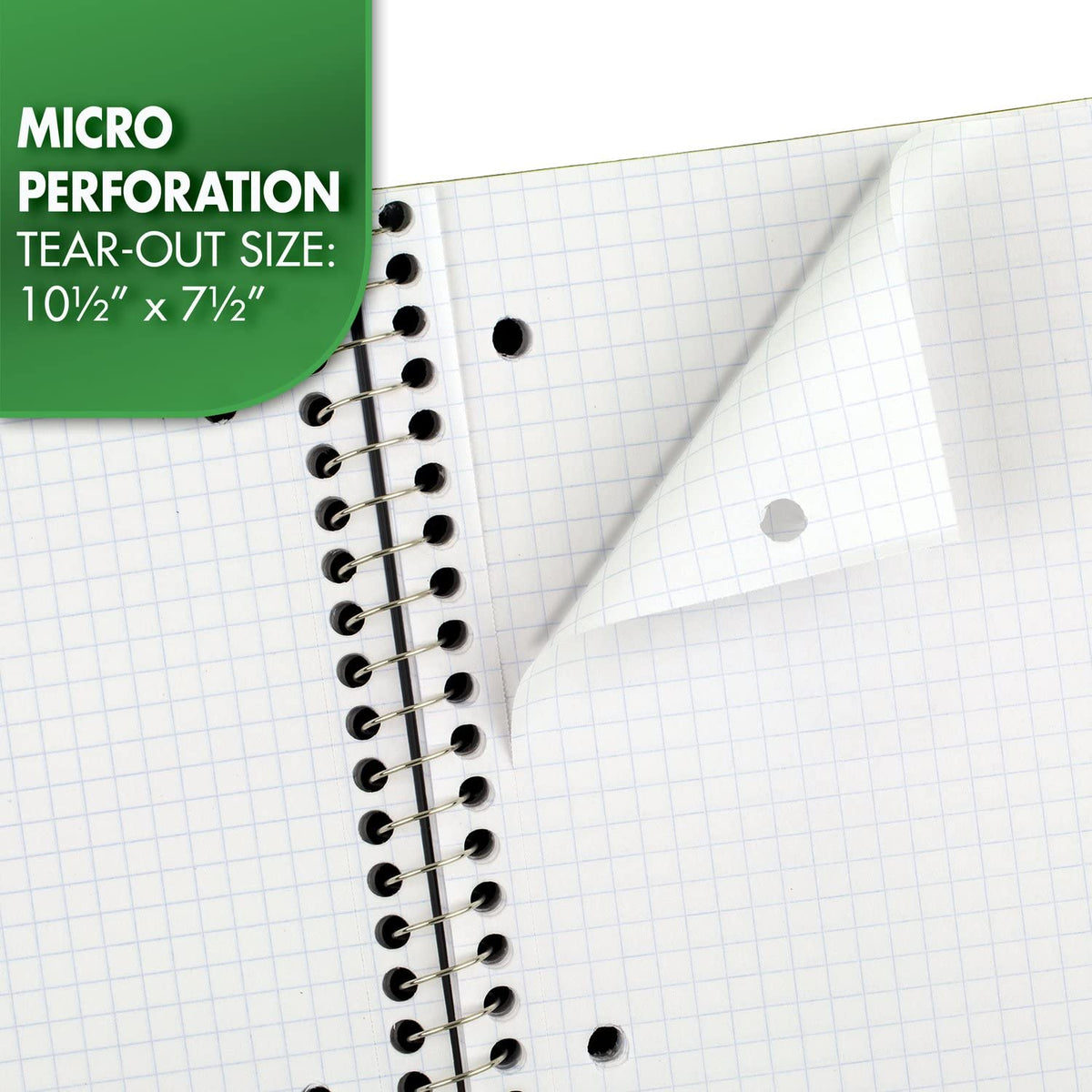 Mead Spiral Notebook, 1 Subject, Graph Ruled Paper, 7-1/2" x 10-1/2", 100 Sheets, Green (05676AC5)