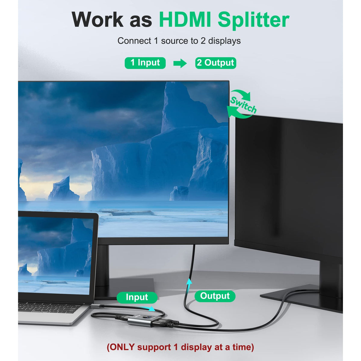 HDMI Switch 4k@60hz Splitter, GANA Aluminum Bidirectional HDMI Switcher 2 in 1 Out, Manual HDMI Hub Supports HD Compatible with Xbox PS5/4/3 Blu-Ray Player Fire Stick Roku