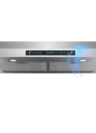 30 Inch Under Ducted Cabinet Range Hood with 1200 CFM, 3 Speed Gesture Sensing Kitchen Exhaust Hood & Touch Control Panel, Stainless Steel Stove Vent Hood with 2 LED Lights