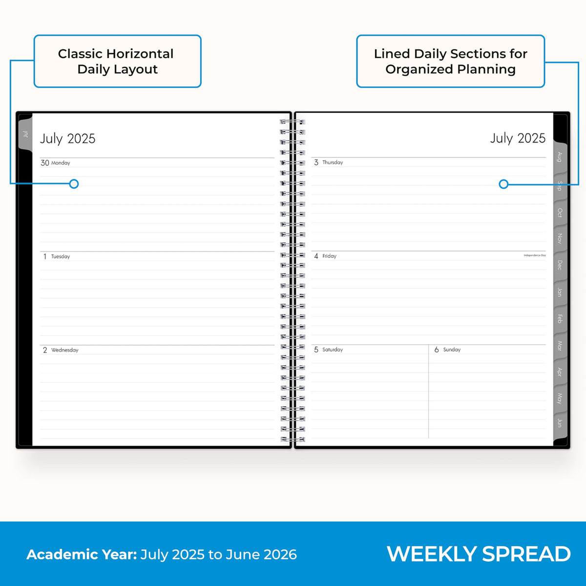 Blue Sky 2025-2026 Weekly and Monthly Academic Year Planner Calendar, July - June, 8.5" x 11", Flexible Cover, Wirebound, Laminated Tabs, Storage Pocket, Enterprise (Enterprise 2025-2026, 8.5" x 11")
