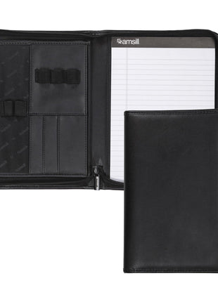 Samsill Professional Padfolio, Faux Leather Junior Portfolio with Zipper, 10.1 Inch Tablet Sleeve, with 7 x 10 Inch Notepad, Black