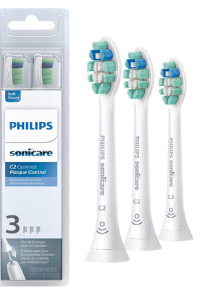 Philips Sonicare C2 Brush Heads, 3-Pack, 9 Month Supply, White | 700% More Plaque Removal1, BrushSync Reminder, Up To 62,000 Bristle Movements Per Min, HX9023/65