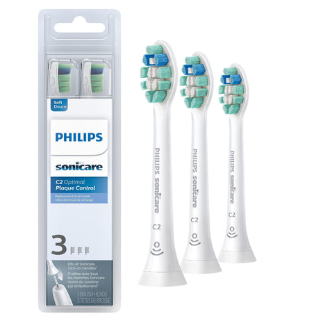 Philips Sonicare C2 Brush Heads, 3-Pack, 9 Month Supply, White | 700% More Plaque Removal1, BrushSync Reminder, Up To 62,000 Bristle Movements Per Min, HX9023/65