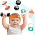 iPlay, iLearn Baby First Gym Rattle Set, Infant Dumbbell Weights Teething Rattles 3-6-12 Month, Newborn Workout Sensory Stroller Toy, Babies Birthday Shower Gift 5 7 8 9 10 Month Toddler Boy Girl-4PCS
