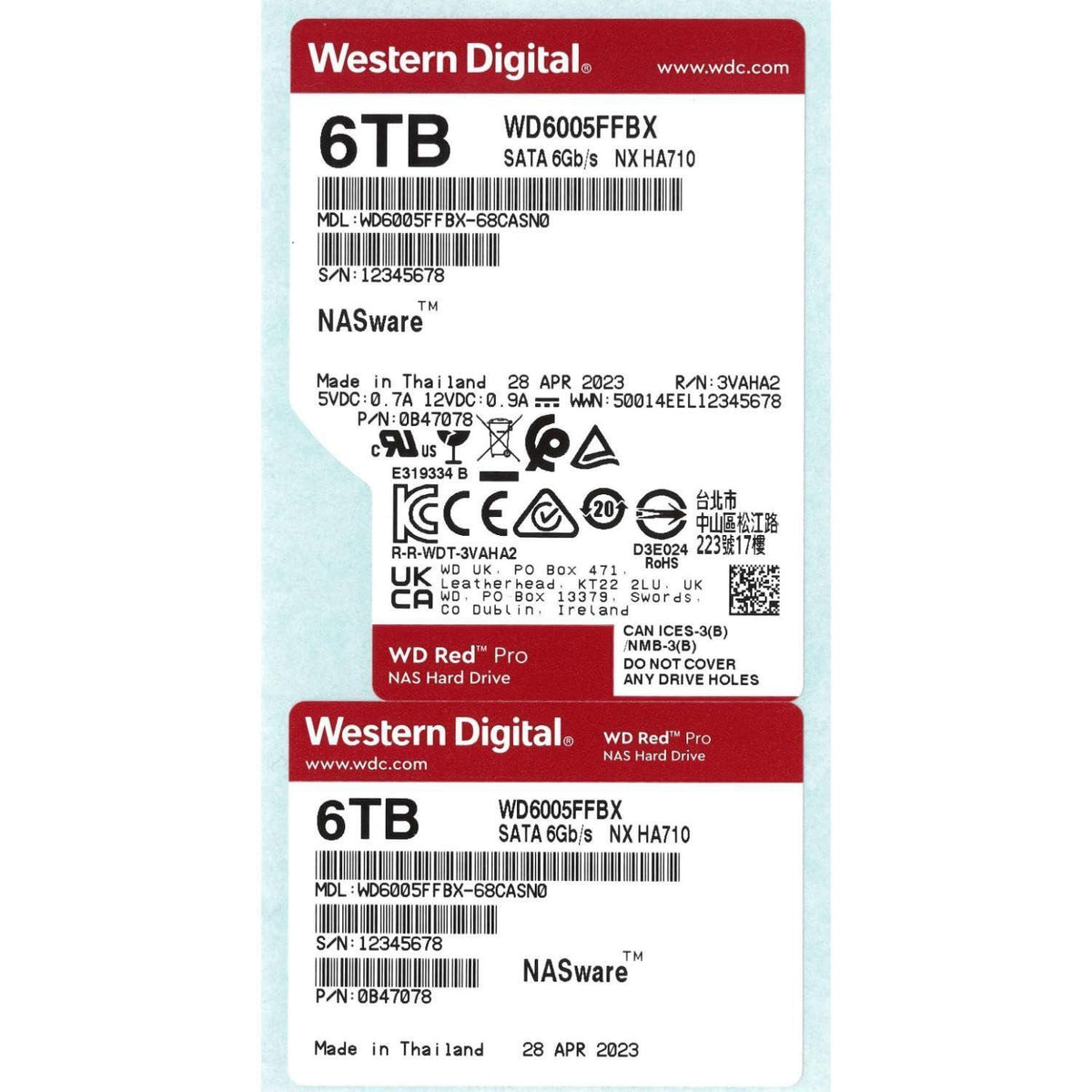 Western Digital 6TB WD Red Pro NAS Internal Hard Drive HDD - 7200 RPM, SATA 6 Gb/s, CMR, 256 MB Cache, 3.5" - WD6005FFBX
