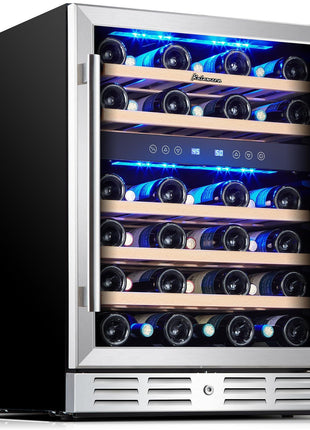 Kalamera 24 inch Wine Cooler, 37 Bottle Dual Zone Built-in or Freestanding | Wine Fridge with Stainless Steel Reversible Glass Door, for Home, Kitchen or Office