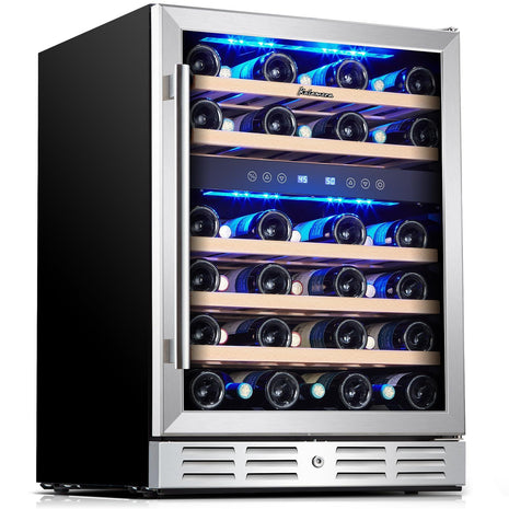 Kalamera 24 inch Wine Cooler, 37 Bottle Dual Zone Built-in or Freestanding | Wine Fridge with Stainless Steel Reversible Glass Door, for Home, Kitchen or Office