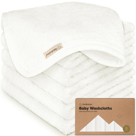 6-Pack Baby Washcloths, Soft Absorbent Washcloths for Face, Body (White) | Viscose from Bamboo Washcloths, Baby Towels, Newborn, Kids, Toddlers, Infant, Gentle on Sensitive Skin, 10x10, Reusable