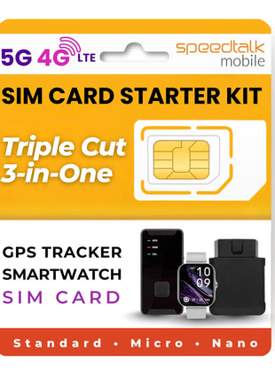 SpeedTalk Mobile GPS Tracker SIM Card Starter Kit | 3 in 1 Universal Simcard: Standard, Micro, Nano for Kids Senior Pet Car Fitness Activity 5G 4G LTE Tracking Devices | No Contract