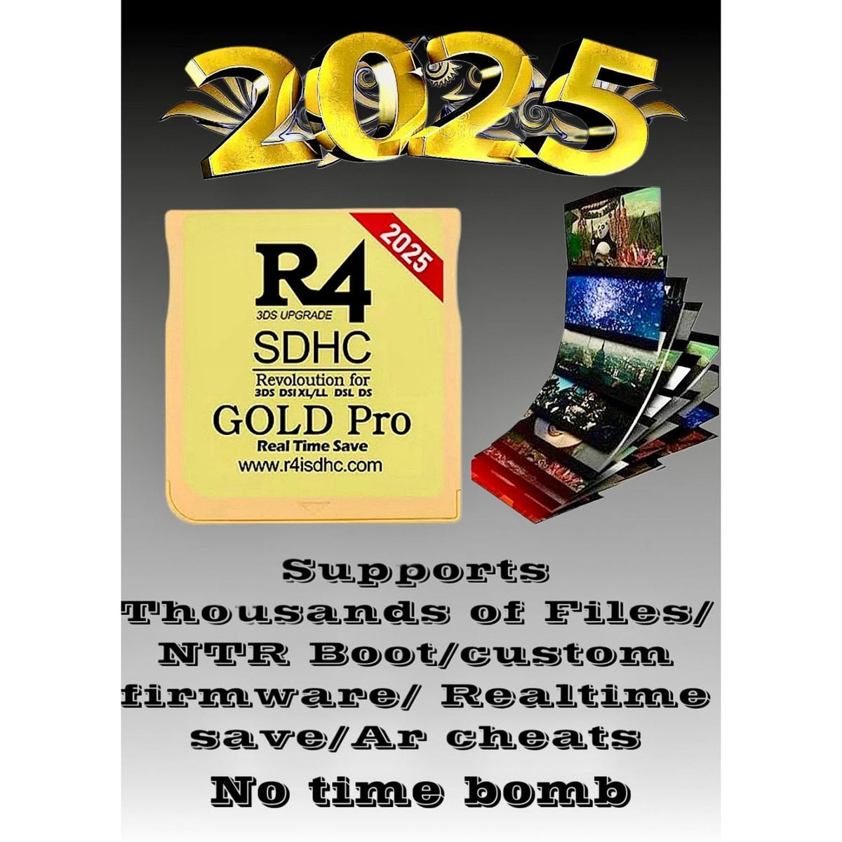 R4 SDHC Gold Pro Adapter with 32 GB Micro SD with YS Menu with 500 in 1 Will Work On DS DSI DSIXL 2DS 2DSXL 3DS 3DSXL
