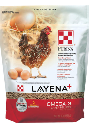 Purina Layena+ | Nutritionally Complete Layer Hen Feed | Omega 3 Formula - 10 Pound (10 lb) Bag