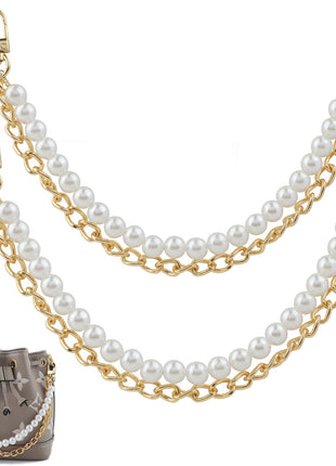 RAPUDA 2Pcs Pearl Purse Chain,Bag Purse Charms Chain for Handbags,Metal Purse Strap Extender Replacement for Handbags Crossbody Shoulder Bag,Purse Accessories Charms(12.2 inch Gold)