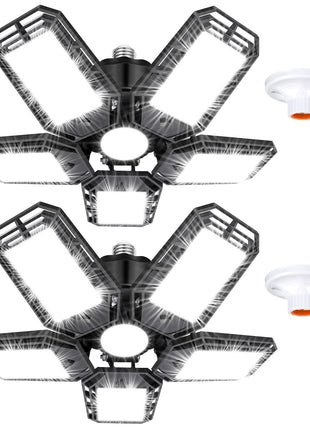 Luyata LED Garage Lights 2 Pack, Ceiling LED Shop Light 180W 18000LM 6500K Screw in Led Light with 5+1 Deformable Panels, Bright Led Lighting for Garage Workshop Basement Support E26/E27 Socket