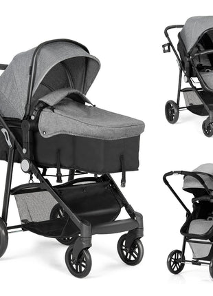BABY JOY Baby Stroller, 2 in 1 Convertible Carriage Bassinet to Stroller, Pushchair with Foot Cover, Cup Holder, Large Storage Space, Wheels Suspension, 5-Point Harness (Gray)