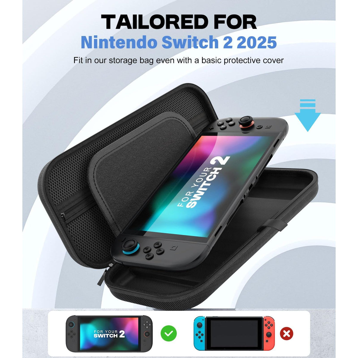 MoKo Carrying Case for Nintendo Switch 2 2025, Protective Hard Shell Portable Travel Carry Case Pouch Holds 10 Cartridges w/Pockets for Switch 2 Accessories and Games, Black