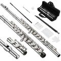 POGOLAB Flutes, Closed Hole C 16 Keys Flute Instrument, Student Flute for Beginner Advanced Player, with Cleaning Kit, Carry Bag, Strap, Probe Rod, Gloves (Nickel)