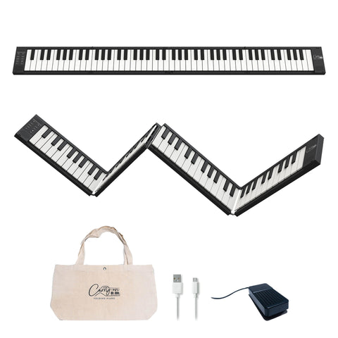Carry-on 88 Key Folding Piano - Ultra-Portable and Full-Sized with 128 Voices and USB MIDI Connectivity - Travel Piano Keyboard Perfect for Practice, Travel, and Performances - Black