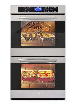KoolMore 30-Inch Electric Double Wall Oven with Quiet, Rapid Convection Cooking, 7 Cook and Baking Modes, Dual Large Capacity Ovens, Stainless-Steel Unit, Self-Cleaning (KM-WO30D-SS)