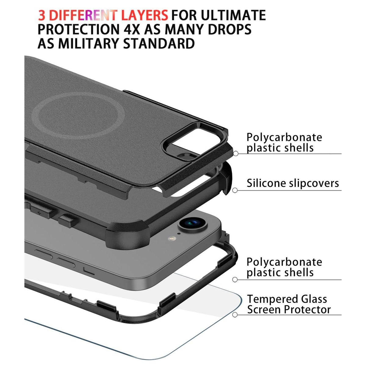 Diverbox for iPhone 16e Case [Compatible with MagSafe] [Shockproof] [Dropproof] [with Screen Protector ] Heavy Duty Protection Phone Case Cover for Apple iPhone 16e 2025 6.1 inch (Black)