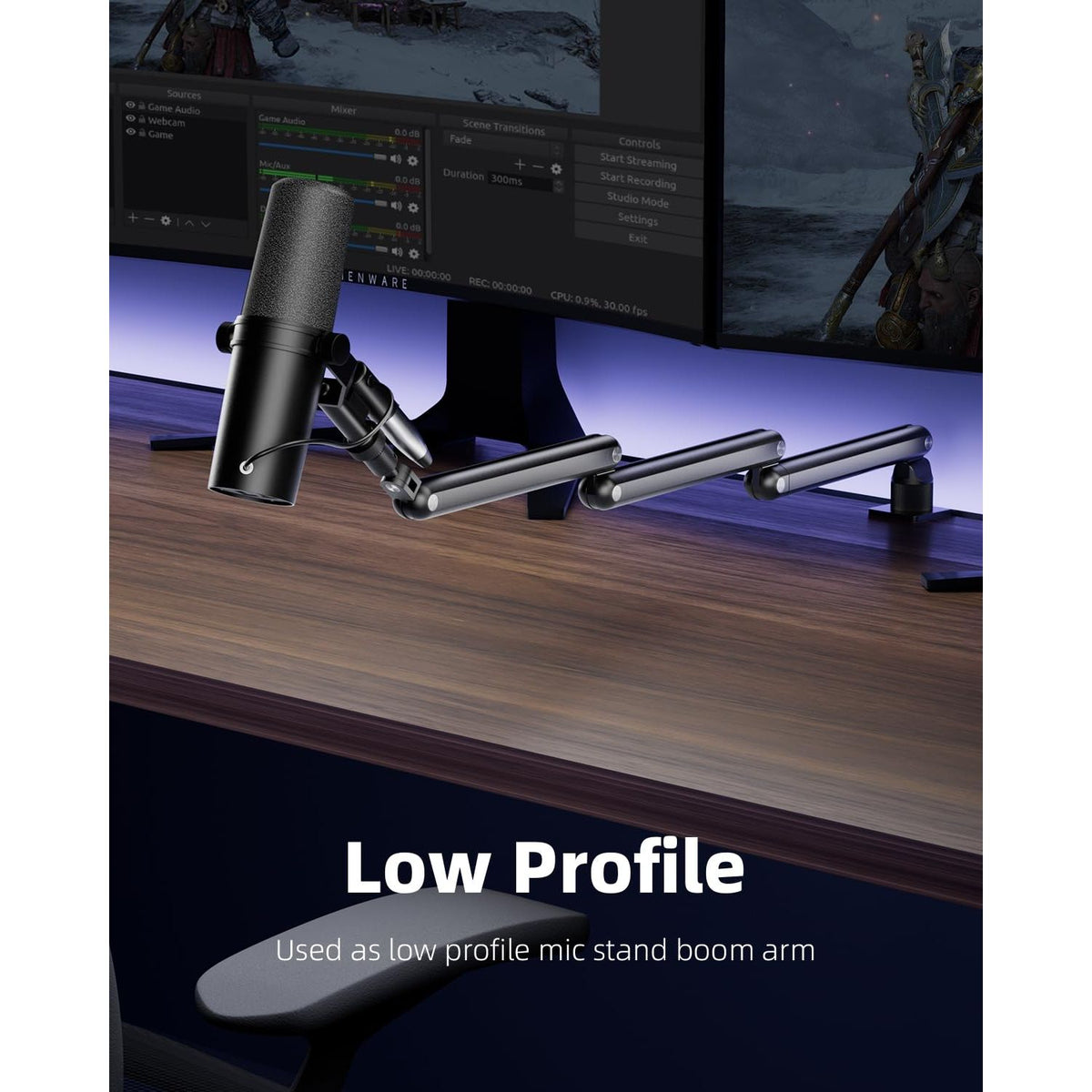 TODI Mic Arm for Lightweight Mics, Microphone Arm Rotatable, Storable Desk Mic Stand for Bear 3LB with Mount Clamp, Mic Stand Boom Arm with Cable Channel with 3/8'' 5/8'' Thread for Podcast, Gaming