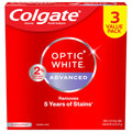 Colgate Optic White Advanced Teeth Whitening Toothpaste, 2% Hydrogen Peroxide Toothpaste, Sparkling White, 3.2 Oz, 3 Pack