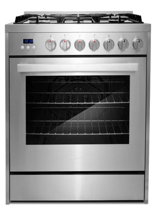 COSMO COS-305AGC 30 in. 5.0 cu. ft. Freestanding Single Oven Gas Range with 5 Burner Cooktop and Heavy Duty Cast Iron Grates in Stainless Steel