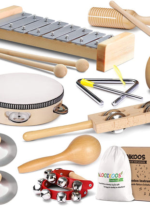 LOOIKOOS Toddler Musical Instruments International Natural Wooden Music Set for Toddlers and Kids - Eco Friendly Preschool Educational Musical Toys with Storage Bag