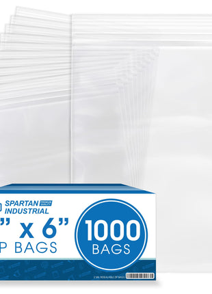 4" X 6" (1000 Count) 2 Mil Clear Reclosable Zip Plastic Poly Bags | with Resealable Lock Seal Zipper - Spartan Industrial